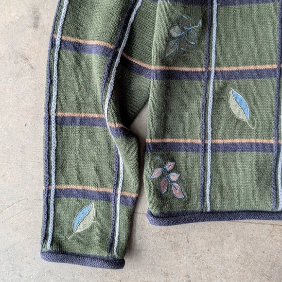 Vintage Christopher & Banks Knit Green Plaid Fall Sleeve Cardigan Sweater medium - Picture 3 of 7